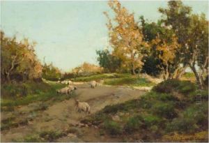 Sheep In A Country Lane by Samuel John Lamorna Birch