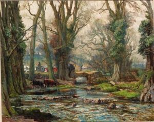 Cattle Drinking From A Stream