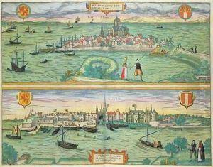 Map of Rotterdam and Gouda from Civitates Orbis Terrarum by Joris Hoefnagel