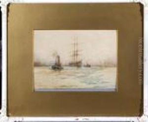 "'tween Lights" - A Sailing Ship Towed Into A Harbour