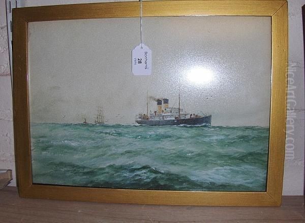 In Irish Waters - The Holyhead Mail Boat, Inscribed And Dated 1933 - view 1