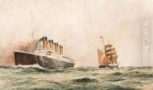 The R.m.s.titanic At Sea
Watercolor On Laid Paper Heighthened With White Gouache