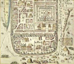 Map of Jerusalem and the surrounding area from Civitates Orbis Terrarum by Joris Hoefnagel