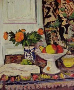 Peonies in a Chinese Vase by George Leslie Hunter