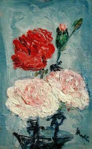 Carnations in a Glass Vase by George Leslie Hunter