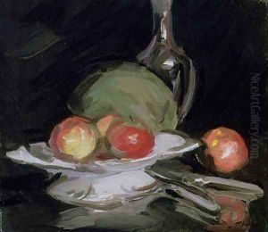 Still Life Bowl of Fruit Melon and Carafe by George Leslie Hunter