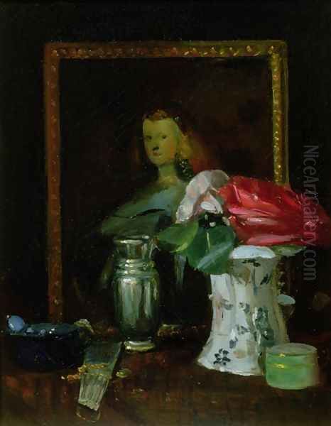 Still Life of Roses Portrait Vase and Fan - view 1