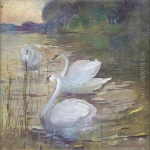 Three Swans By A Lake