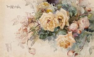 Still Life With Pink And Yellow Roses by Franz Bischoff