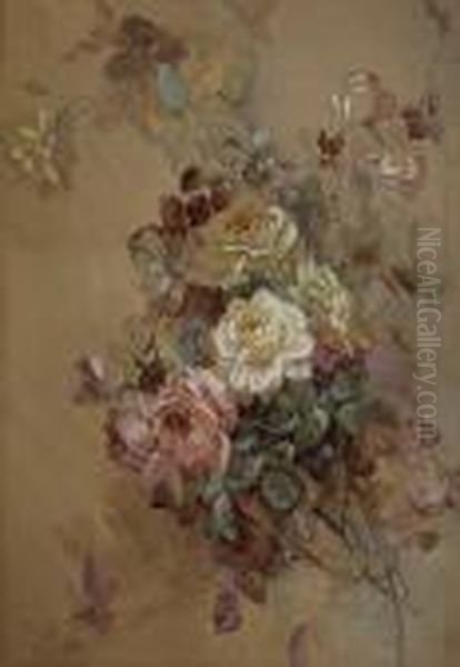 A Cluster Of Pink And Yellow Roses - view 1