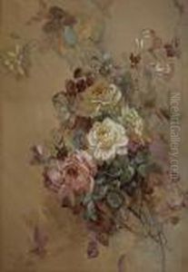 A Cluster Of Pink And Yellow Roses