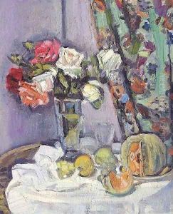 Still life with flowers by George Leslie Hunter