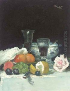 Still life of fruit and a rose Still life of fruit and a rose