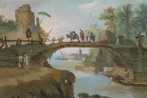 A Landscape With Figures And A Bridge A Landscape With Figures And A Bridge