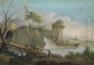 A Landscape With Travellers And A Waterfall