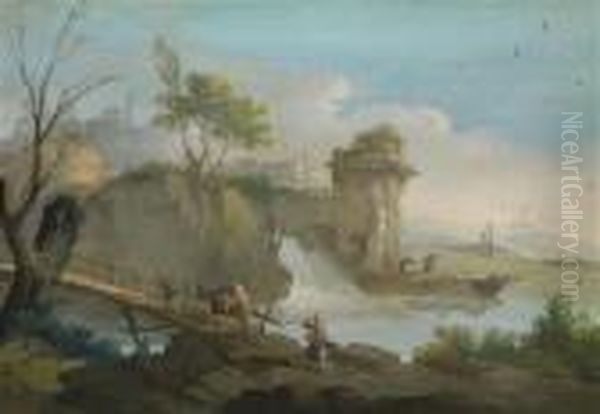 A Landscape With Travellers And Awaterfall - view 1