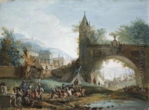 Landscape With Soldiers On Horseback And An Archedbridge