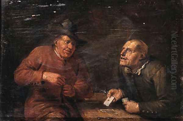 Boors playing cards at a table - view 1