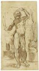 Male Nude Pacing With Asword Drawn