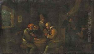 Boors, playing at cards in an inn by Egbert van, the Younger Heemskerck