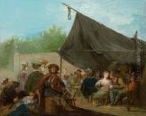 An Outdoor Banquet, With A Hurdy-gurdy Player by Giuseppe Bernardino Bison