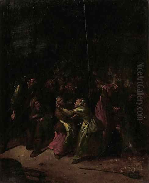 Boors fighting in a barn - view 1