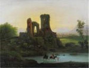 Paesaggio Fluviale Con Rovine E Figure by Giuseppe Bernardino Bison