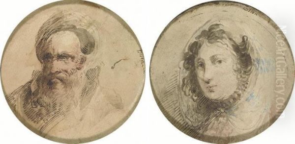 Head Of A Bearded Man Wearing A Turban; And Head Of A Youngwoman - view 1