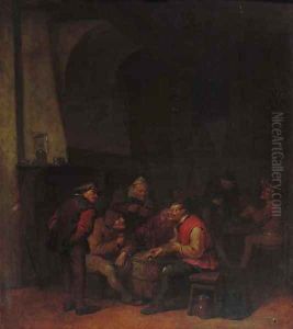 Boors at cards in an inn by Egbert van, the Younger Heemskerck
