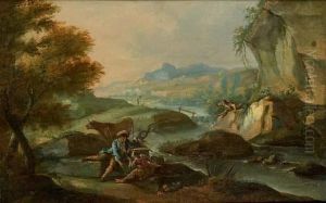Berger Et Pecheurs Pres De La Riviere by Giuseppe Bernardino Bison
