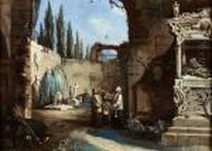 (scuola Di) (giuseppe Gatteri ??
 1799-1878) Benedizione Al Camposanto Tempera Su Carta Cm. 40x55, 
Presenta Piccole Cadute Di Colore. by Giuseppe Bernardino Bison