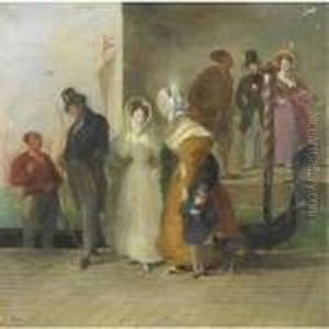 Scena Veneziana Con Gentildonne E Gentiluomini E Una Gondola by Giuseppe Bernardino Bison