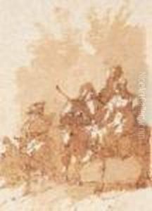Hommes Et Femmes A Cheval by Giuseppe Bernardino Bison