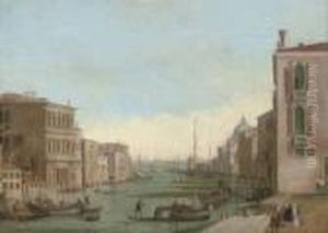 The Grand Canal, Venice, Looking
 East From The Campo Di San Vio, With The Palazzo Corner, Barges And 
Gondolas, The Dome Of Santa Maria Della Salute, The Dogana, And The Riva
 Degli Schiavoni With The Bucintoro Beyond by Giuseppe Bernardino Bison