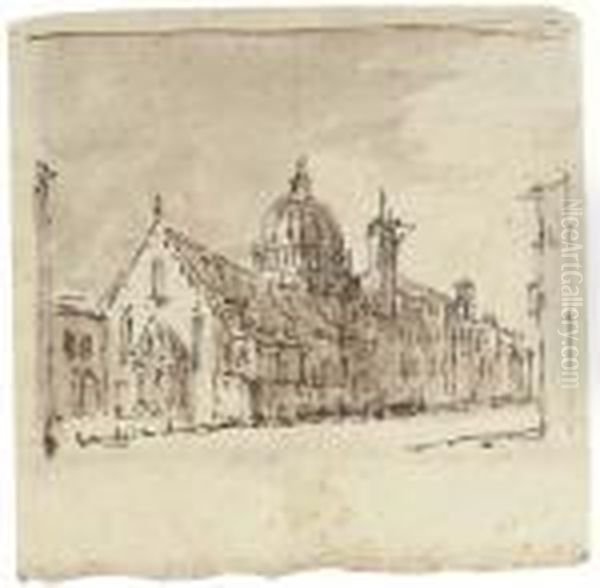 View Of A Church By A Canal (recto), The Facade Of A Pedimented Church (verso) - view 1