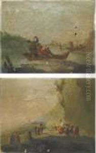 Paesaggio Con Barcaioli; Paesaggio Con Viandanti by Giuseppe Bernardino Bison