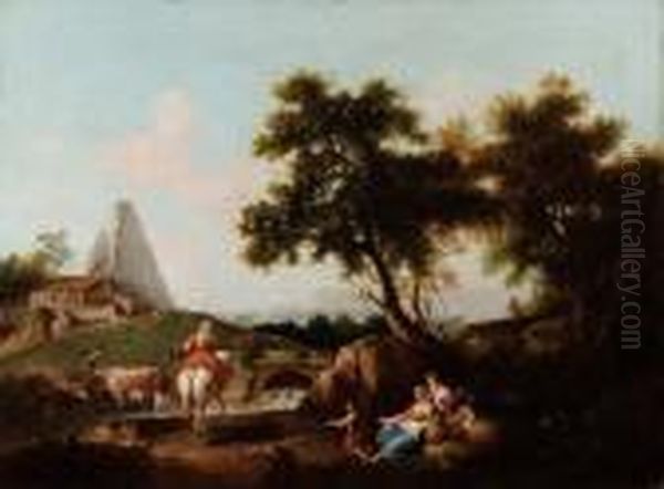 Paesaggio Con Pastori, Torrente E Piramide Cestia - view 1