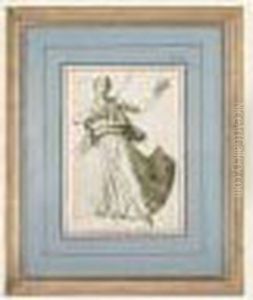 Figure Drapee Avec Un Masque [, 
Draped Figure Holding A Mask, Pen And Black Ink, Grey Wash ]