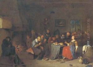 Peasants smoking, drinking and playing cards in a tavern