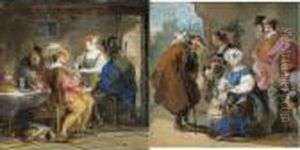 Interno Di Osteria; Contadine, Pastore E Gentiluomo by Giuseppe Bernardino Bison