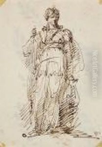A Standing Woman In Classical Dress by Giuseppe Bernardino Bison
