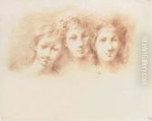 Three Female Heads, Perhaps For The Three Graces by Giuseppe Bernardino Bison