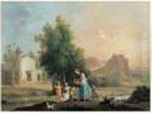 Famille Pique-niquant Dans Un Paysage De Riviere by Giuseppe Bernardino Bison