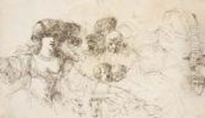 Studies Of The Heads Of A Woman by Giuseppe Bernardino Bison