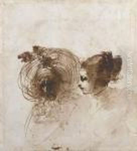 A Girl And A Bearded Oriental, Bust-length by Giuseppe Bernardino Bison