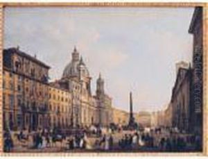 Roma, Veduta Di Piazza Navona Con Figure Eleganti by Giuseppe Bernardino Bison