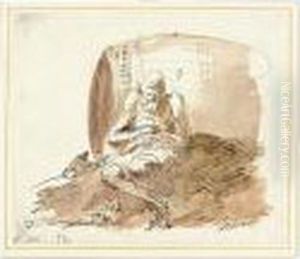 A Bearded Figure Seated In Front Of A Large Barrel