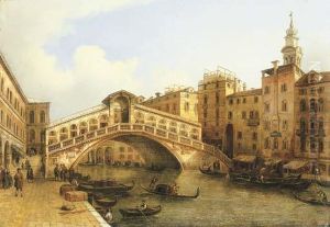 A View Of The Rialto Bridge, Venice by Giuseppe Bernardino Bison