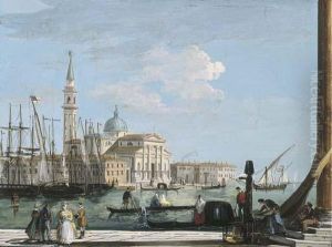 A View Of San Giorgio Maggiore,
Venice, With A British Shipentering The Bacino Di San Marco by Giuseppe Bernardino Bison