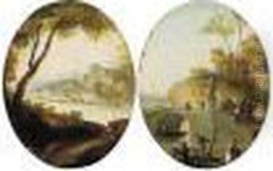 River Landscape With A Barge Passing A Town by Giuseppe Bernardino Bison